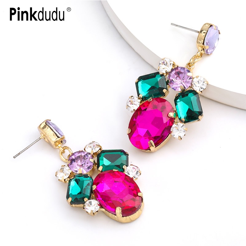 Khuyên tai Pinkdudu PD844 hợp kim đính đá thủy tinh phong cách boho thời trang cho nữ
