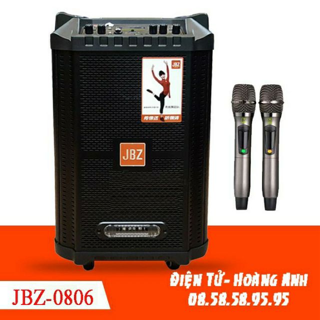 Loa kéo karaoke JBZ-NE-0806 / 1006 / 1206 (Loa 0806 Bass 20cm công suất 120w max 300w) tặng 2 Micro UHF- Kim loại