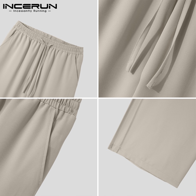 Quần Baggy INCERUN dây rút xẻ tà bên hông lưng cao hợp thời trang cho nam