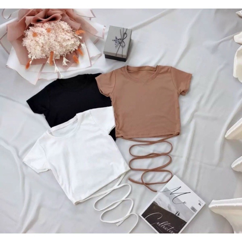 [Rẻ Vô Địch] Áo Thun Kiểu Croptop Chéo Dây Chéo Bụng Form 45kg