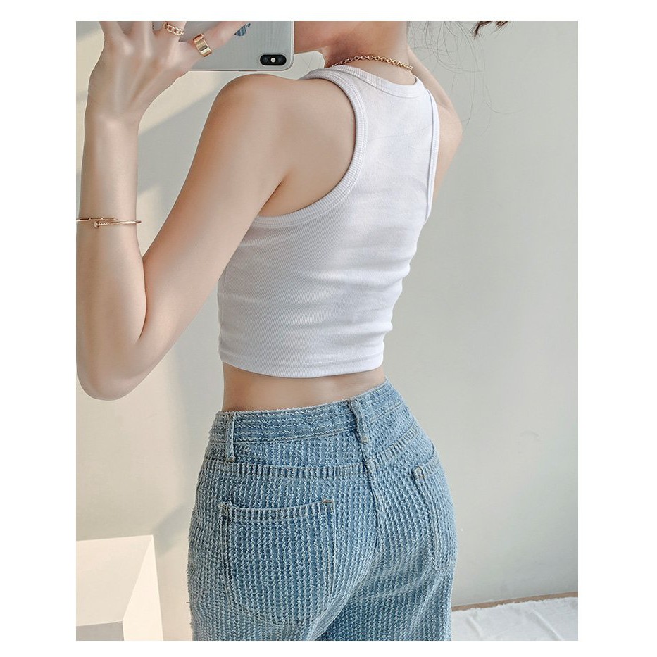 Áo Croptop Ba Lỗ Nữ SANJOLI Thun Ôm Body Sexy Đẹp Kiểu dáng Jennie Hàn Quốc cá tính 2 màu đen trắng AO013