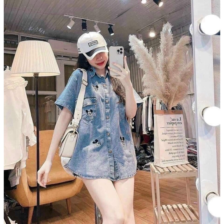 Sơ mi denim mickey tay ngắn