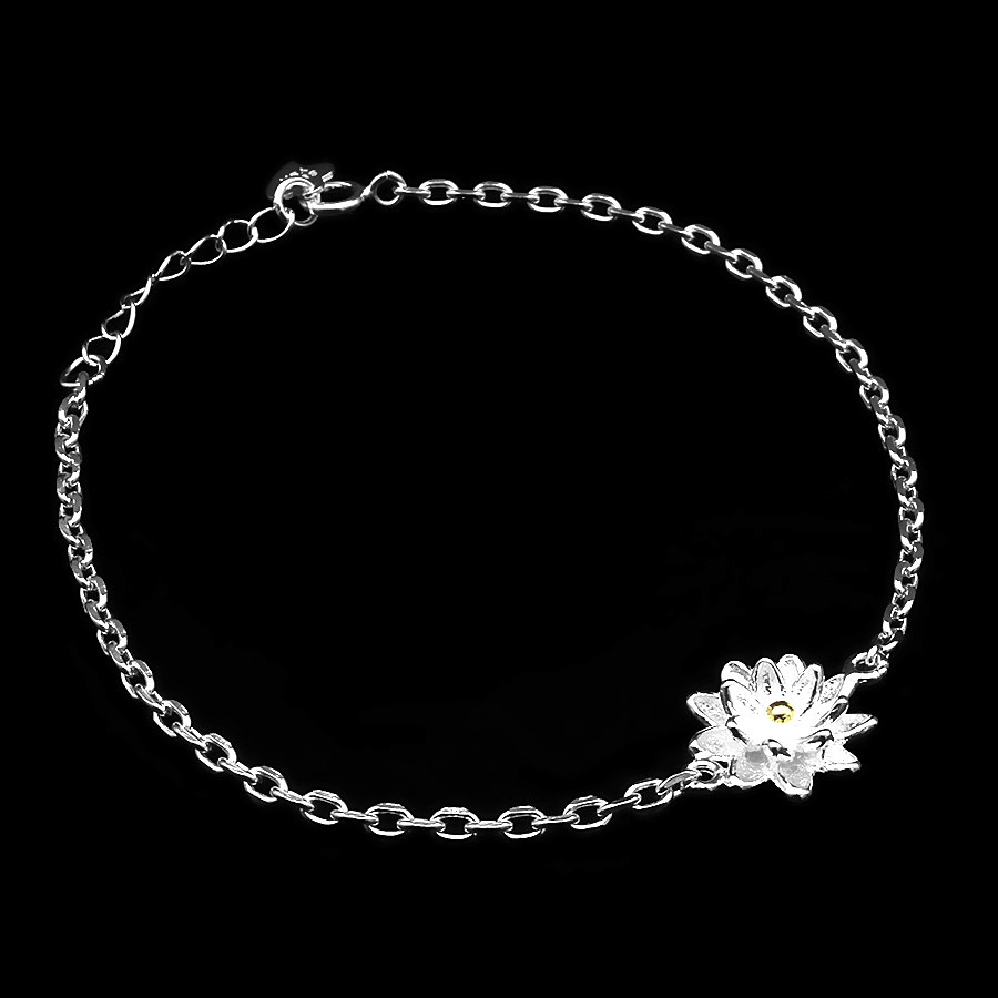 Vòng tay nữ BẠC HIỂU MINH LTU352 dây xích họa tiết hoa sen 