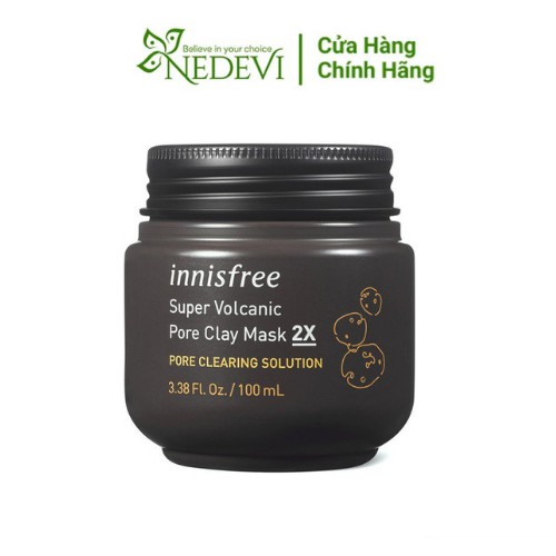 Mặt Nạ Đất Sét Chăm Sóc Lỗ Chân Lông Innisfree Super Volcanic Pore Clay Mask 2X 100ml - NEDEVI Chính Hãng