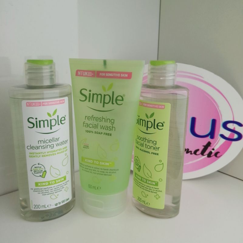Bộ chăm sóc làm sạch da Sữa rửa mặt, Tẩy trang, Nước hoa hồng Toner hãng Simple UK cho da nhạy cảm | BigBuy360 - bigbuy360.vn