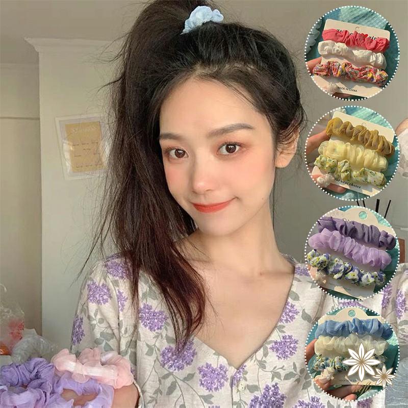 Set 3 dây buộc tóc vải lưới in hoa phong cách Hàn Quốc thời trang mới