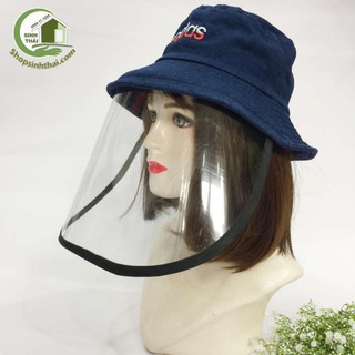 Nón mũ chống giọt bắn nước bọt, nón có màn che chống bụi màu xanh đen