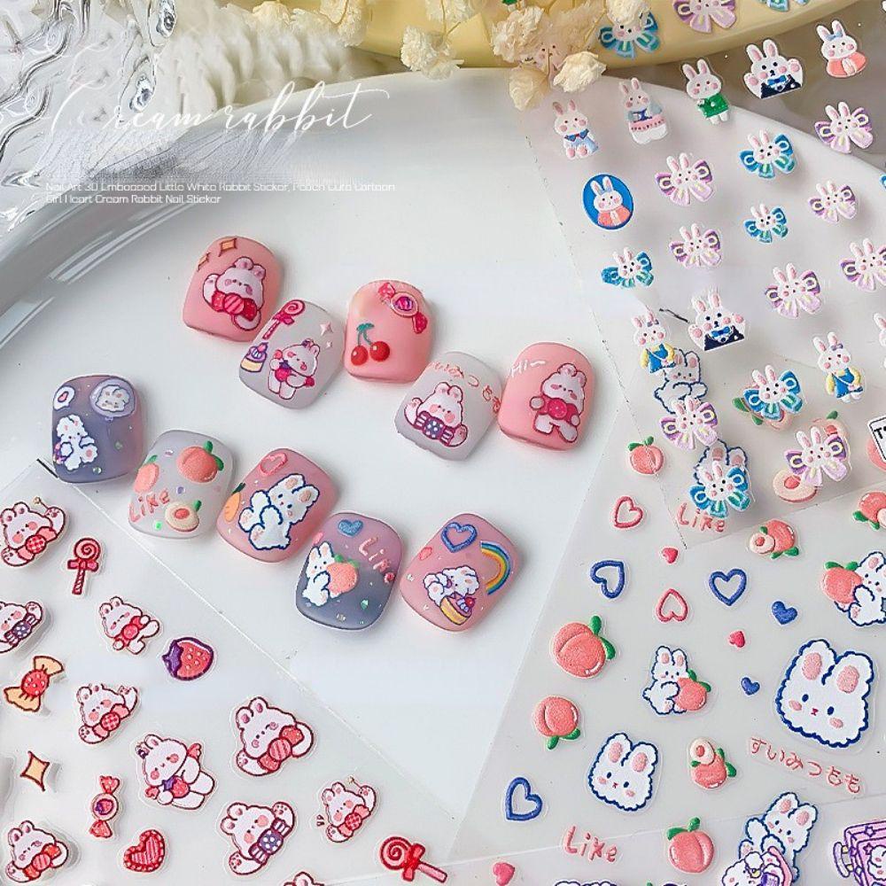Miếng Dán Trang Trí Móng Tay 3D Hình Thỏ Hoạt Hình Xinh Xắn