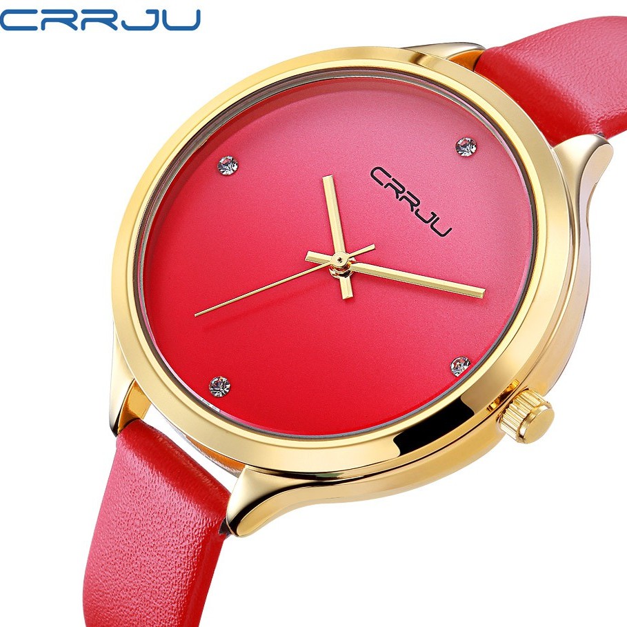 Đồng hồ đeo tay CRRJU 2120 dây đeo bằng da thời trang cho nữ