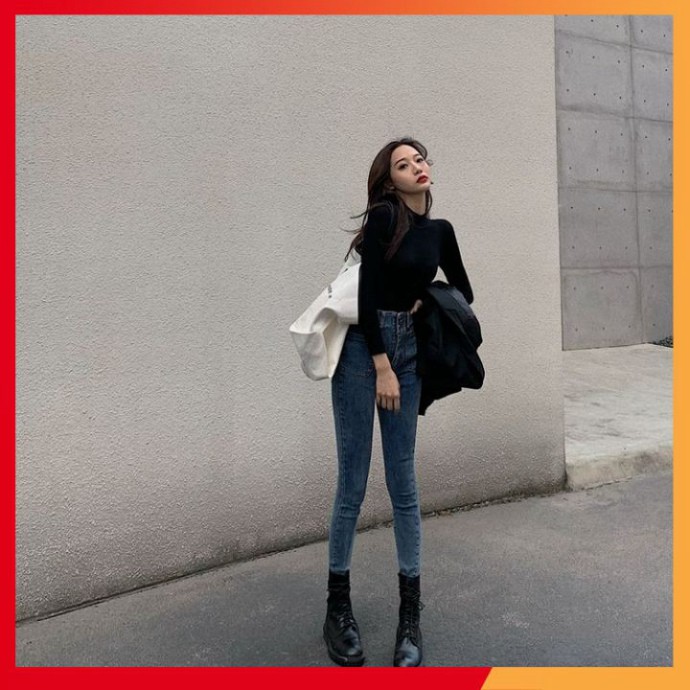 Quần jean bó ⚡️TÔN DÁNG ⚡️ Quần bò cạp cao thiết kế 2 khuy, vải loại 1 dày mịn | BigBuy360 - bigbuy360.vn