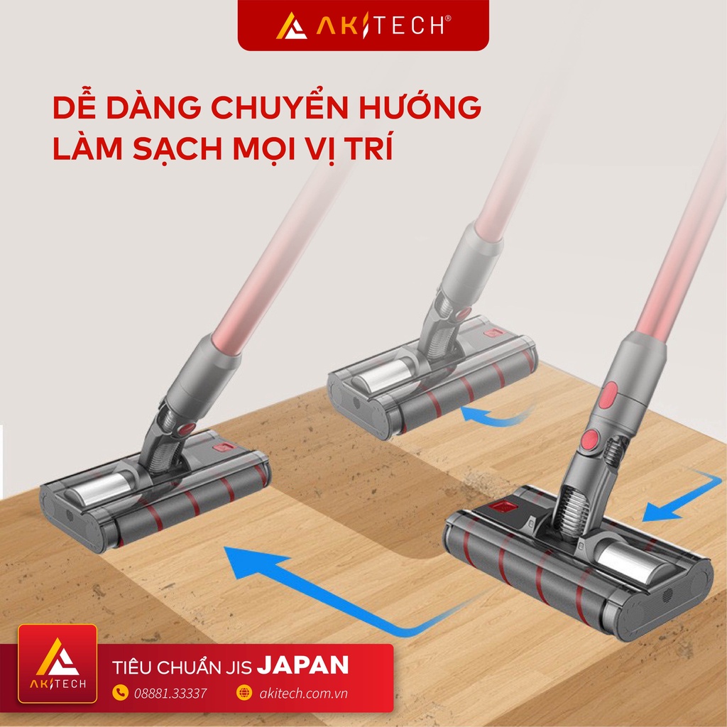 Máy hút bụi cầm tay không dây AKI PRO V10 tích hợp lau nhà, ống nối công thái học lực hút 30000Pa