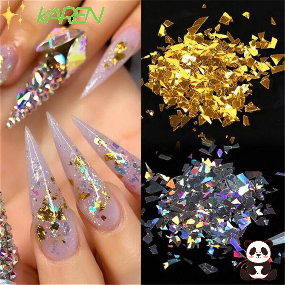 KAREN Nail Decoration|Flakes DIY Art Micro Laser Irregluar Nail Sequins New Manicure Decor 3D Nail Decoration Luminous Holographic Nail Art Glitter