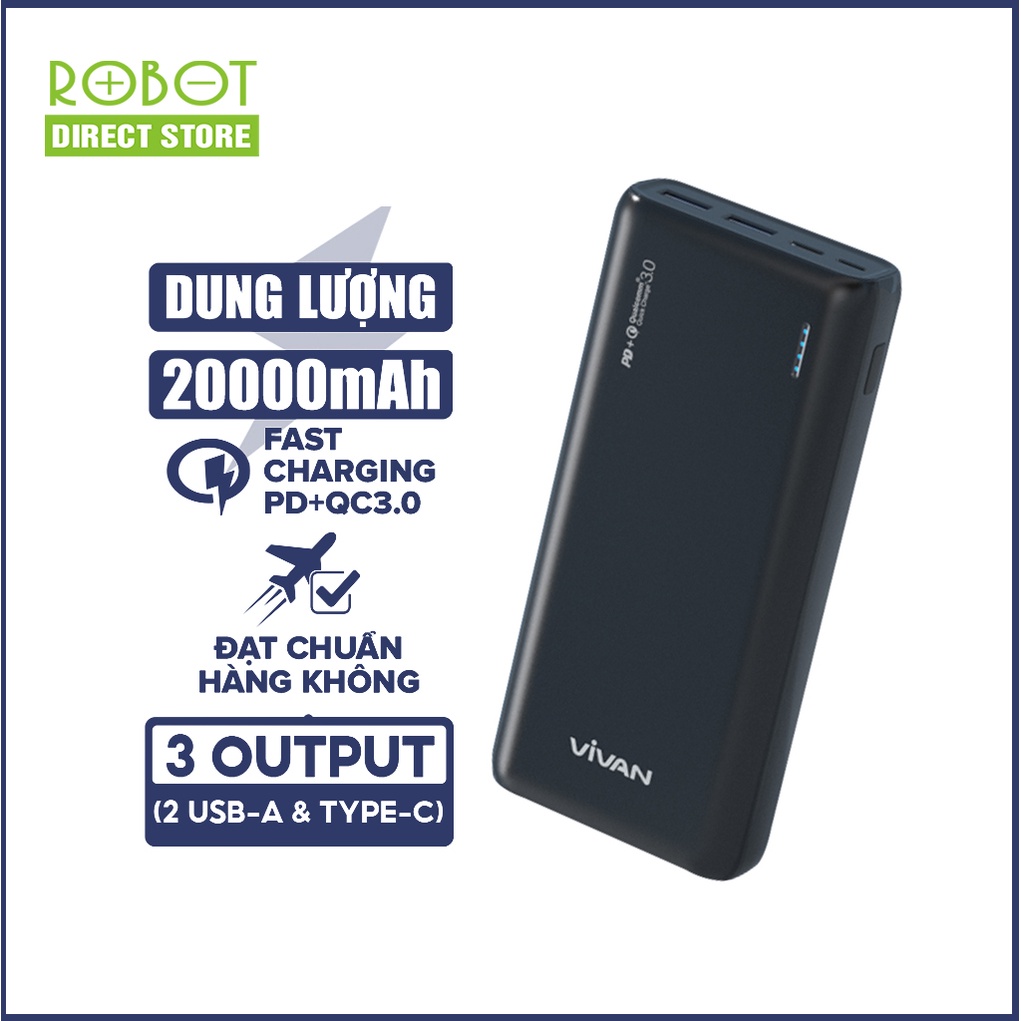 Pin sạc dự phòng Sạc nhanh VIVAN 20000mah VPB-A20 22.5W 2 Input 3 output