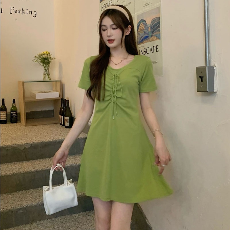 Đầm Chữ A Lưng Cao Phối Dây Rút Thời Trang Mùa Hè Mới