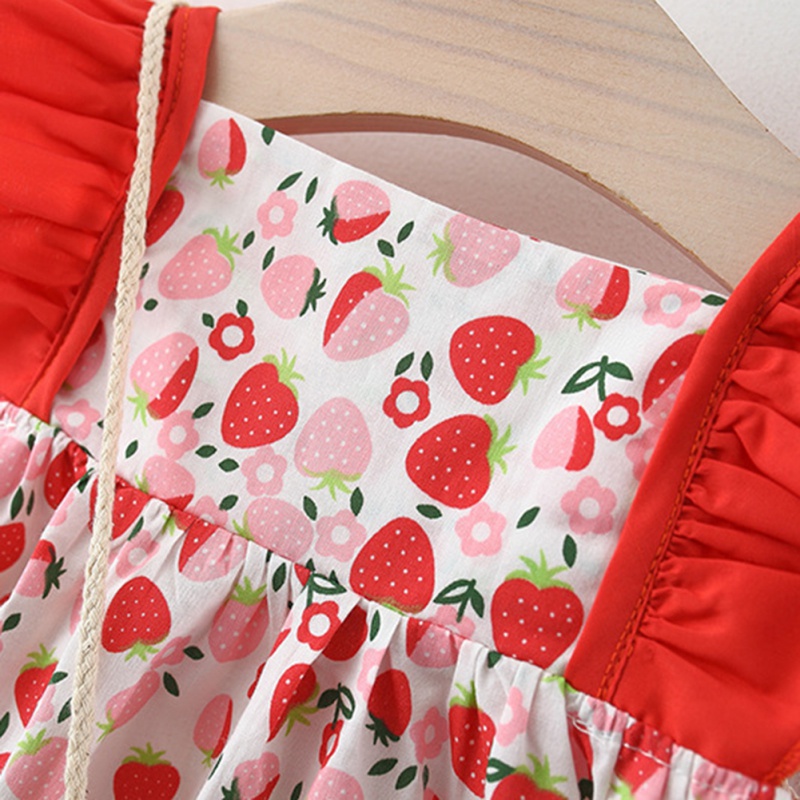 Đầm Không Tay In Họa Tiết Quả Dâu Thời Trang Mùa Hè Xinh Xắn Cho Bé Gái