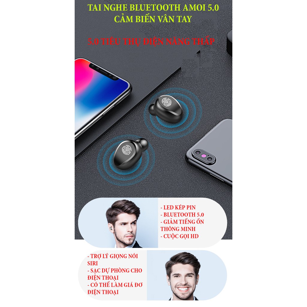 Tai Nghe Bluetooth AMOI F9 BẢN QUỐC TẾ, Cảm Ứng Vân Tay, Pin Trâu, Kháng Nước, Chống Ồn, Âm Thanh Cực Chất | BigBuy360 - bigbuy360.vn