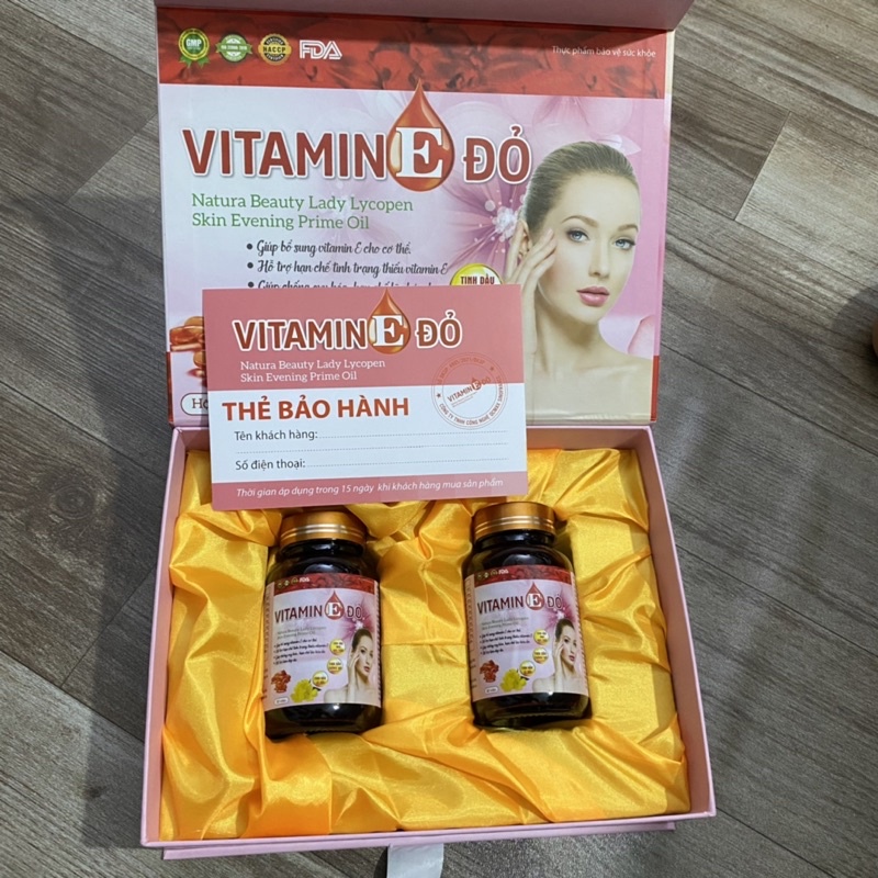 Viên uống trắng da VITAMIN E đỏ Natura Beauty Lady Lycopen Skin Evening Prime Oil -Vitamin E400 iu tinh dầu hoa anh thảo