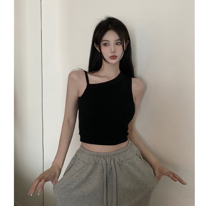 Áo croptop XIAOZHAINV sát nách phong cách Hàn Quốc quyến rũ có 5 màu dành cho nữ