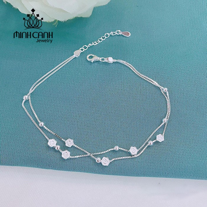 Lắc Chân Hoa Hồng Dây Kép Bạc 925 - Minh Canh Jewelry