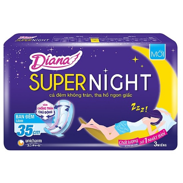 Lốc 6 Băng Vệ Sinh Diana Ban Đêm Siêu Thấm 35cm,3 Miếng Super Night 35cm