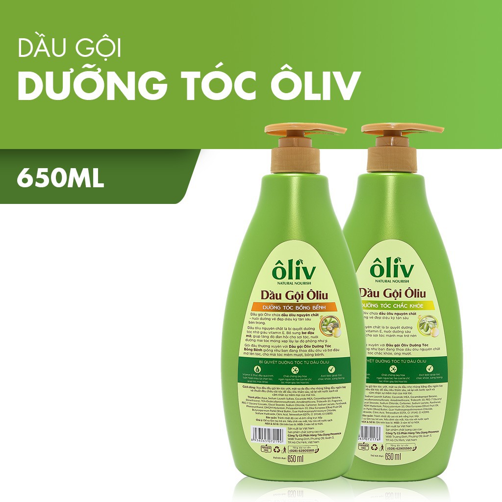 Dầu gội, dầu xả ôliu Oliv dưỡng tóc chắc khoẻ, bồng bềnh 650ml