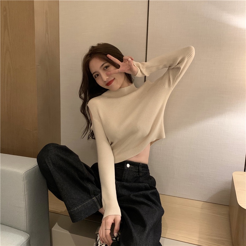 Áo dệt kim Xiaozhainv tay dài trễ vai thời trang Hàn Quốc cho nữ