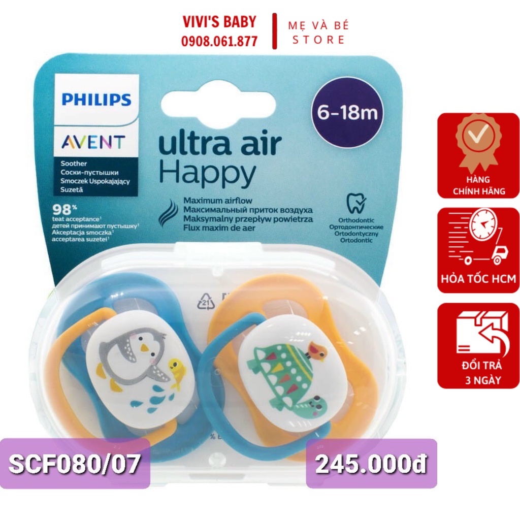 Núm ti giả Philips Avent Ty ngậm Avent Ultra Air có chỉnh nha, giúp bé tự ngủ 6 - 18M Xanh/Vàng - 1 Đổi 1 Nếu Lỗi NSX