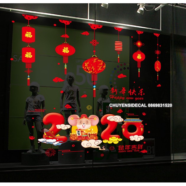 COMBO DECAL DÁN TẾT - RÈM LỒNG ĐÈN PHỐI 2020 ( 2 TẤM )