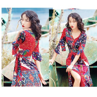 (SẴN) Đầm Maxi cao cấp xẻ đùi phong cách Boho KÈM ẢNH THẬT