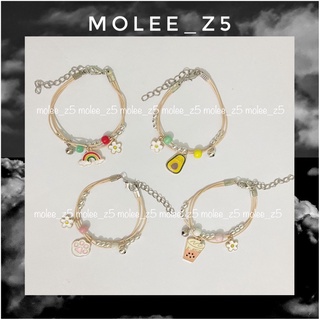 Vòng tay dây vải phối hạt và hình chibi cute