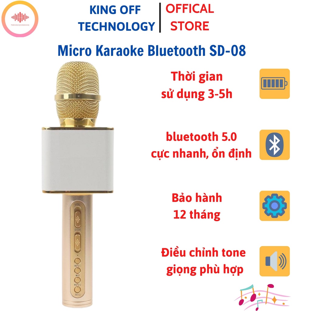 ⚡FREE SHIP⚡ Micro Karaoke Bluetooth không dây SD-08 kèm loa - micro cầm tay hàng loại 1 âm thanh cực chuẩn BH 6 tháng