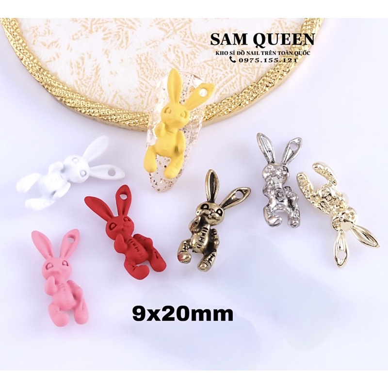 Charm thỏ kim loại size 9x20mm cực xinh trang trí móng 5màu thông dụng nhất