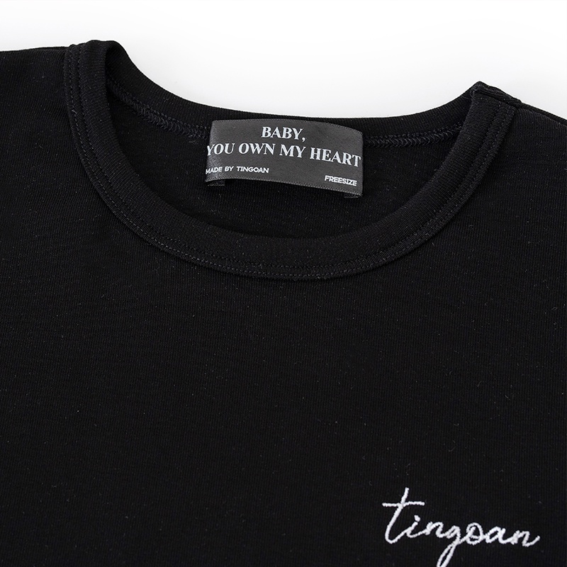 Áo phông dáng ôm vừa thêu chữ &quot;tingoan&quot; đen tingoan “TINGOAN” TSHIRT/BL