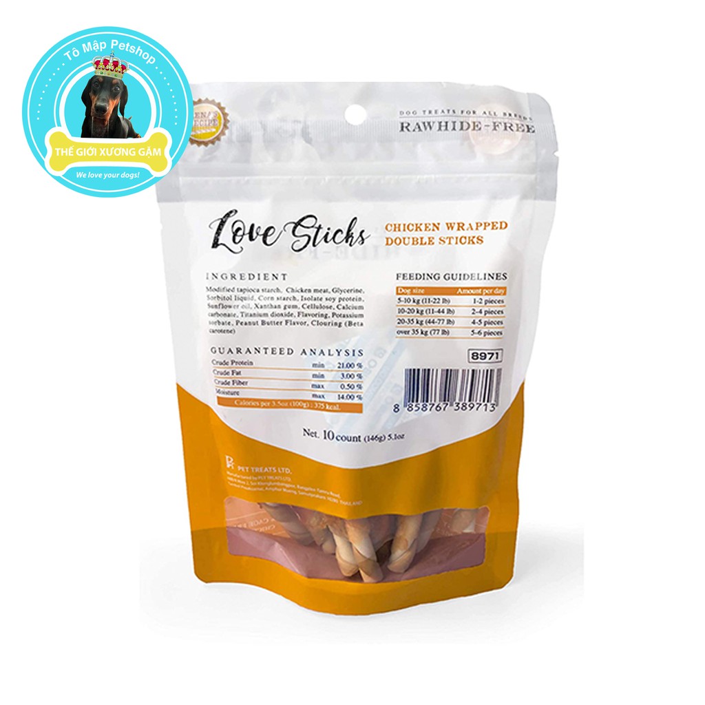 QUE BƠ ĐẬU PHỘNG CUỘN GÀ LOVE STICKS RENA RECIPE CHO CHÓ 10PCS