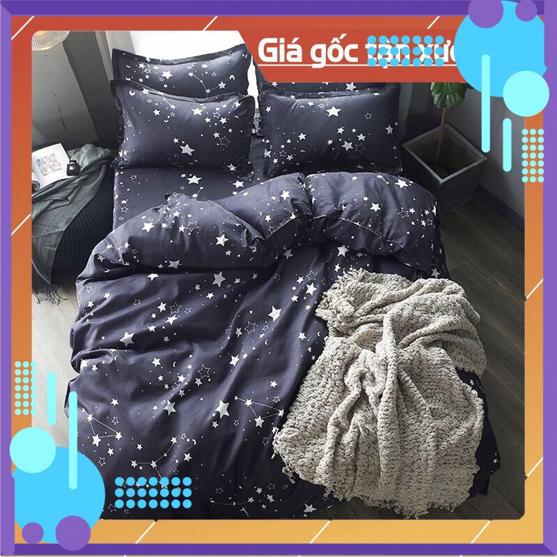 Bộ Ga Giường 5 Món (Hình Thật) Chần Bông Galaxy đen Cotton Cực Sang M2*2M-M4*2M- M6*2M-M8*2M...