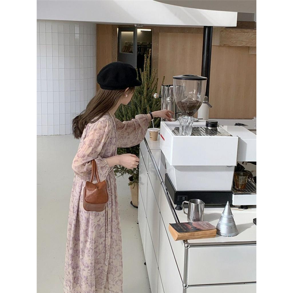 61527 Phong Cách Mới Váy Dài Tay In Ấn Tượng