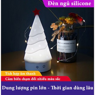 Đèn ngủ silicone không dây cảm ứng có tích hợp nhạc hình Cây thông Noel Đèn trang trí decor quà tặng đẹp