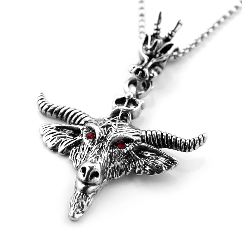Vòng cổ Nam Mặt Đầu Dê Khảm Đá ruby Phong Cách punk Mới