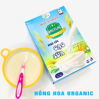 Bột ăn dặm cho bé - 4 vị gạo sữa, táo, chuối, yến mạch thơm ngon - bột ăn dặm dailylac hồng hoa organic