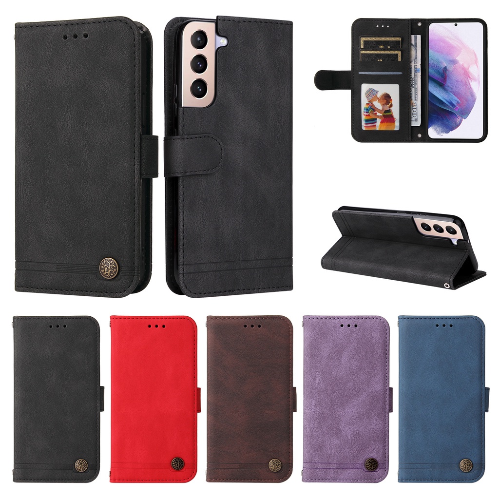 Bao da điện thoại dạng ví nắp lật có ngăn đựng thẻ và chức năng giá đỡ cho Samsung Galaxy S22+ / S22 Plus S22 Ultra 5G