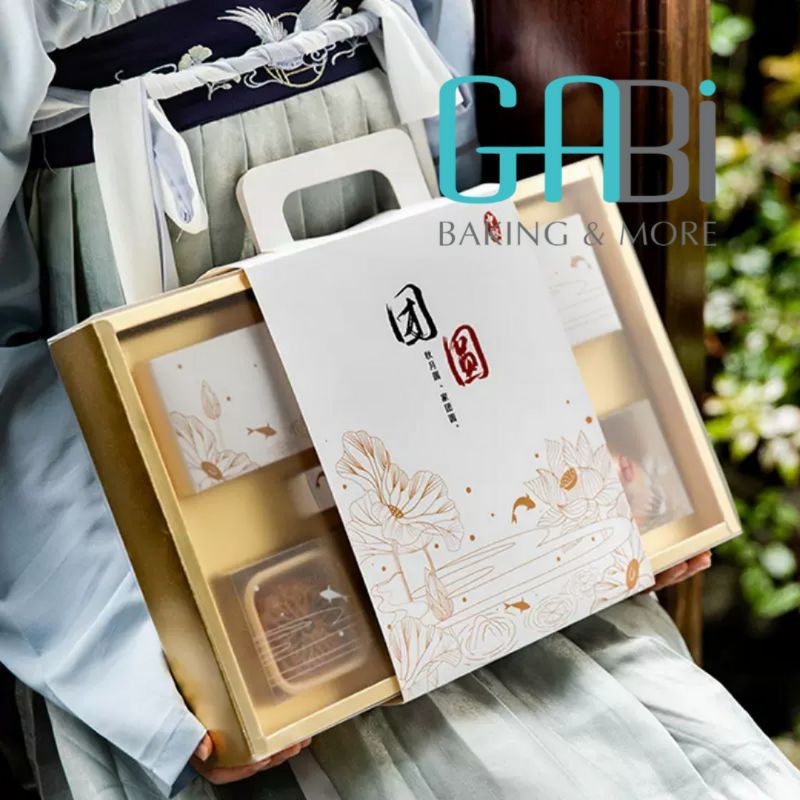 Hộp đựng 8 bánh trung thu 50-75g sen trắng có quai xách