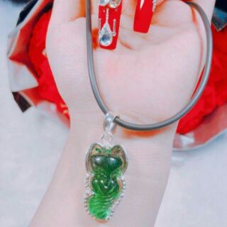 Vòng cổ dây da+ mặt Bạc Hồ Ly