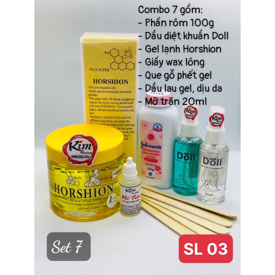 Gel wax lông lạnh Horshion Kèm Full set Dưỡng Doll và Mỡ trăn Giấy que SL03