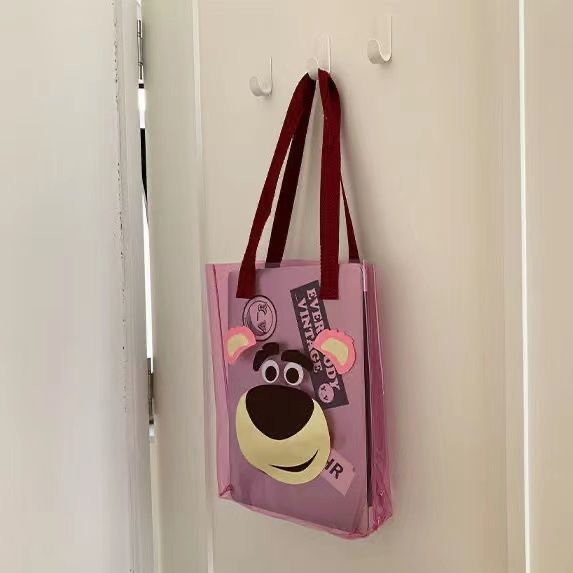 Túi tote Đeo Vai Bằng pvc Trong Suốt Chống Thấm Nước In Hình Gấu Dâu Dễ Thương Cho Học Sinh