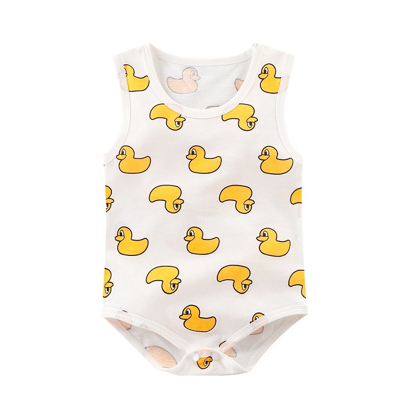 Bộ Đồ Ngủ Áo Liền Quần Không Tay Bằng Vải Cotton In Hoạt Hình Dành Cho Bé Trai Gái 0-24 Tháng Tuổi