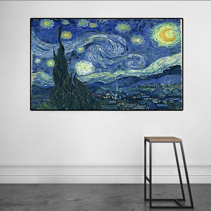 Tranh Sơn Dầu Vải canvas Treo Tường Họa Tiết Bầu Trời Đêm van gogh Độc Đáo diy Dùng Trang Trí Nhà Cửa