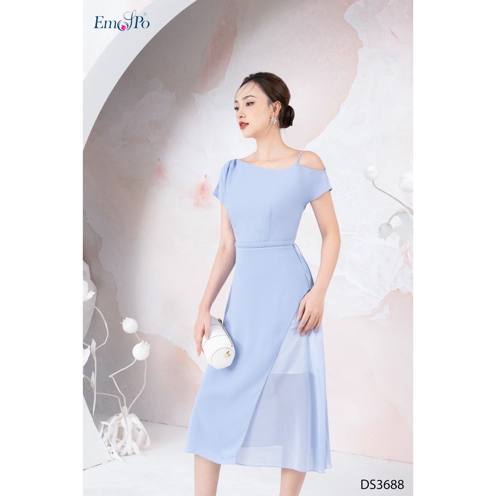 Đầm ôm A lệch vai viền eo thân trước Emspo DS3688