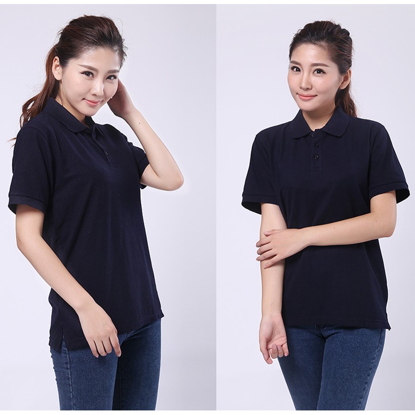 Áo thun nam nữ có cổ ( Cổ trụ Polo ) màu xanh đen Navy trơn - Vải Cá sấu Poligan Thái