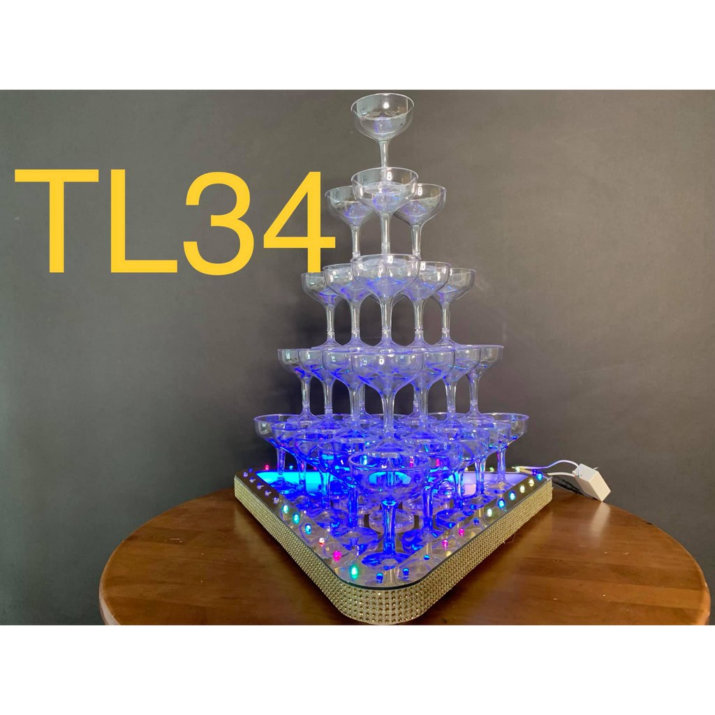 Tháp Ly Đám Cưới 5 Tầng Đế Tam Giác Có Đèn Led, Phụ Kiện Tiệc Cưới ABSHOP COM VN
