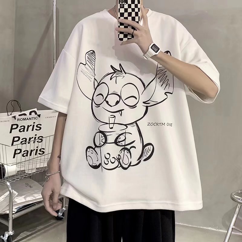 Áo Thun Tay Ngắn Dáng Rộng In Họa Tiết Hoạt Hình Phong Cách Hàn Quốc Thời Trang Mùa Hè Cho Nam Và Nữ